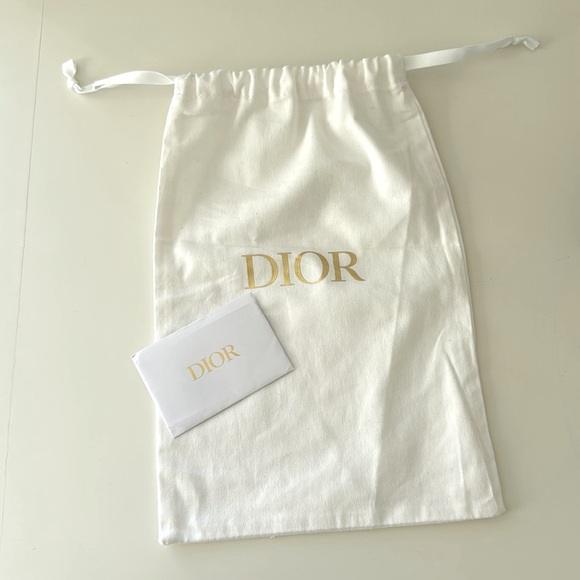 Dior Other - White Cotton Dior Gold Logo Shoe Purse Dust Bag Storage Bag Info Card